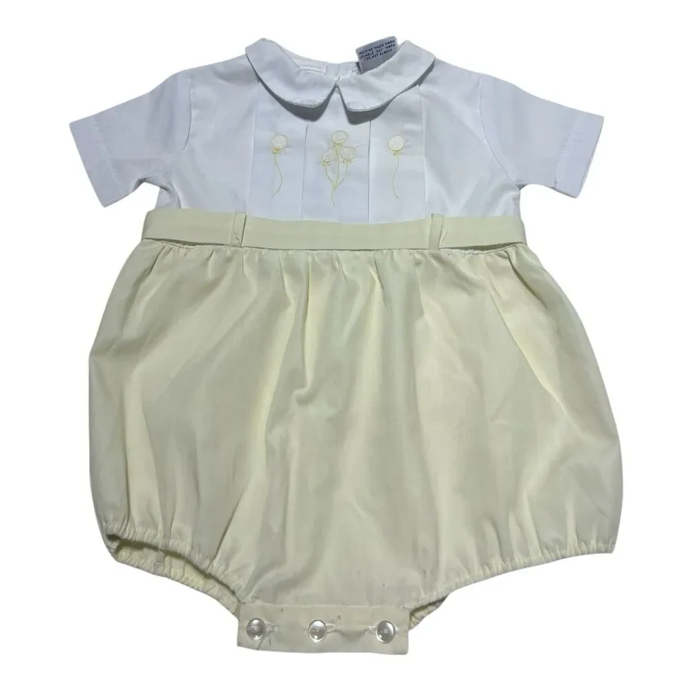 Petit Ami Vintage Baby Boy Bubble Romper Balloons Yellow White Birthday 6 Months